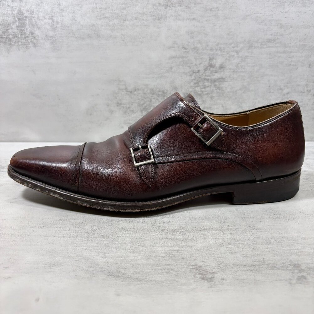 Magnanni Double Monk Strap Cap Toe Leather Shoes - Men's Size 8.5 - Brown
